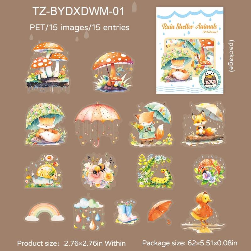 JIANWU Rain Shelter Animals Series Kawaii Flower Rain Bow Landscape Material Collage PET Sticker Creative DIY Journal Stationery