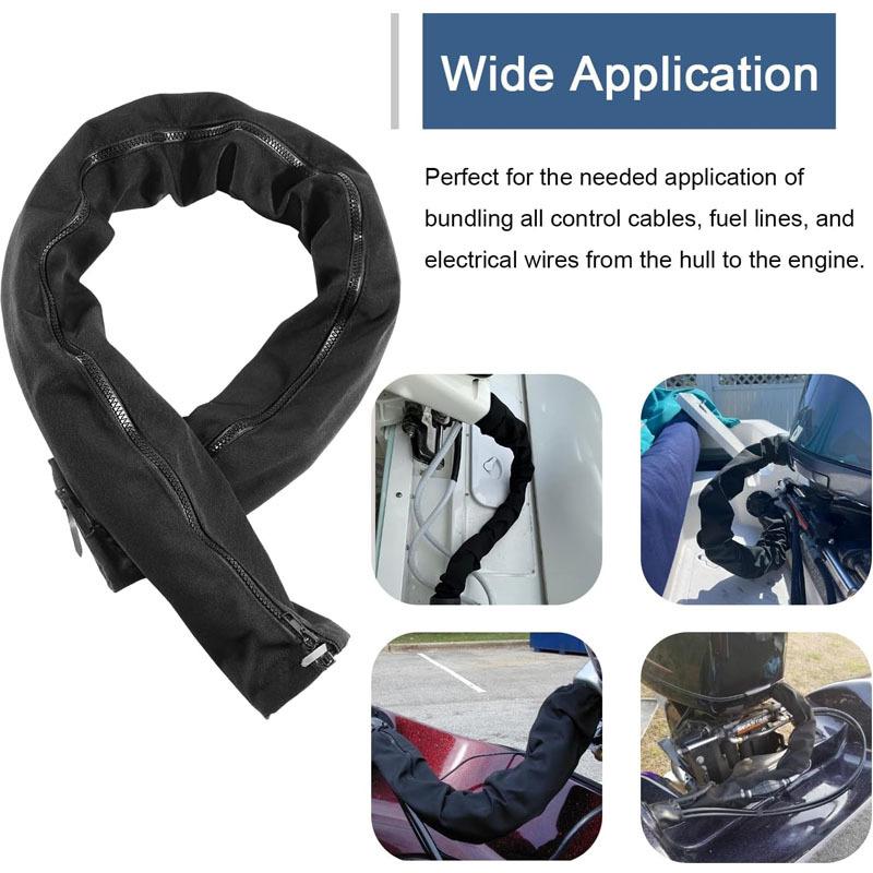 Black Zippered Rigging Sleeve, ZRS-1-DP Casing, Trolling Motor Cable Organizer Sleeve Protection - (48'' Long)