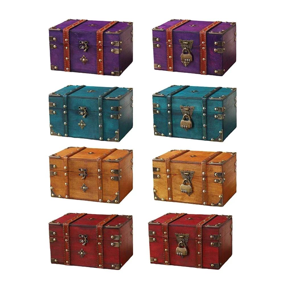 Secure Wooden Treasure Box with Lock for Keys and Passwords Retro Style Storage Solution for Home or Office Decor
