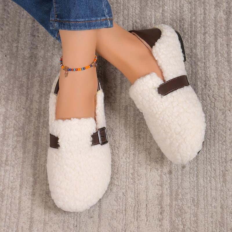 Damen Slipper aus Kunst-Shearling, Plüschfleece-gefüttert, warme, kuschelige Schuhe