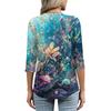 Women's Tops Three-quarter Sleeve Shirt V-neck Loose Casual Shirt Print T-shirt