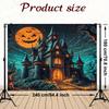 Halloween Castle Background Decorated with Pumpkin and Bat Ornaments - Themed Party Decoration