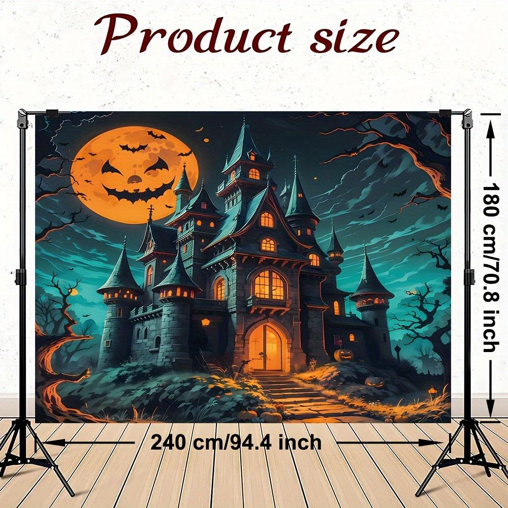 Halloween Castle Background Decorated with Pumpkin and Bat Ornaments - Themed Party Decoration
