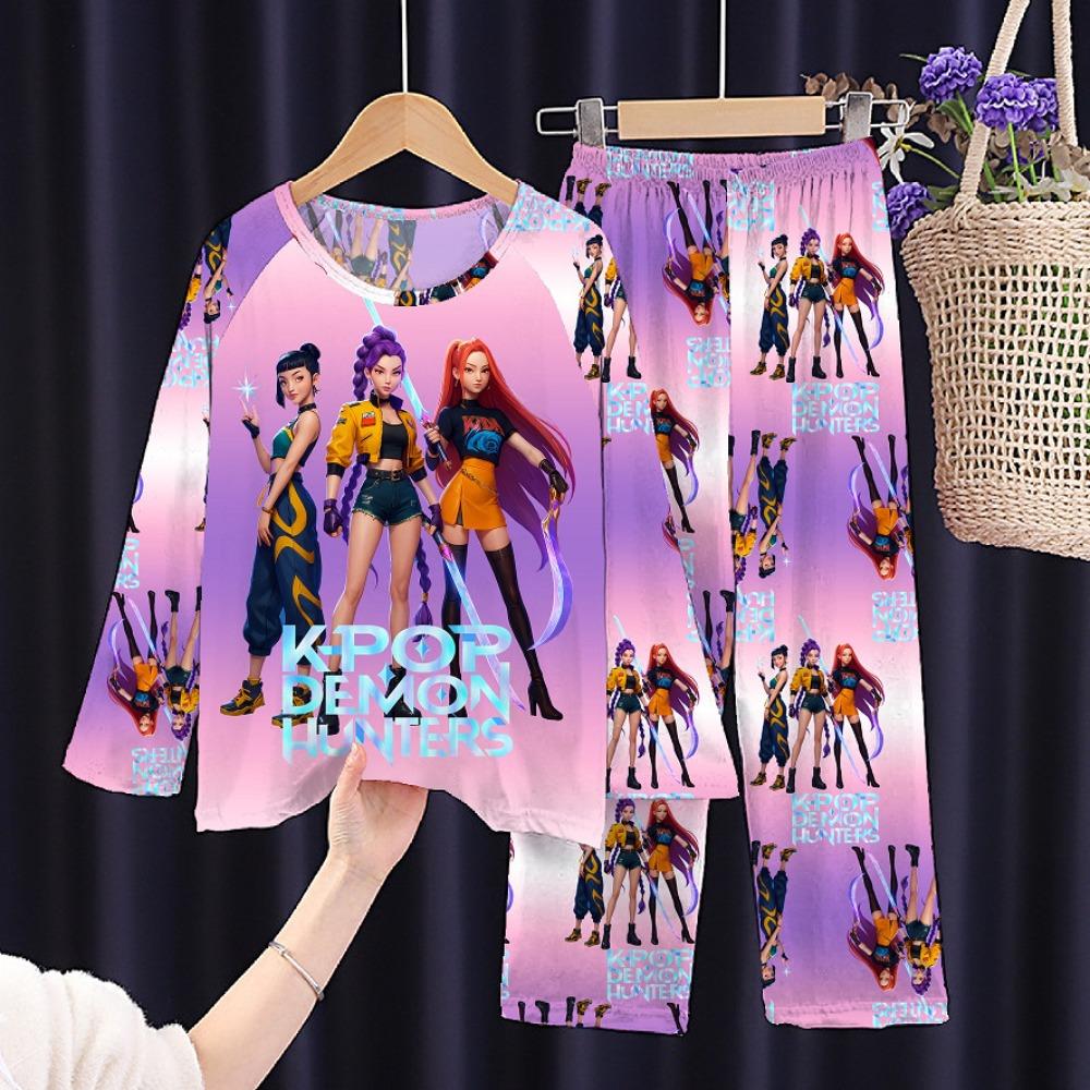 New Demon Hunters Children's Pajamas Long Sleeve Cartoon Girls Babies Middle and Older Children's Loungewear Set