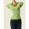 Mint Green V Neck Thread Fitted Knitwear Summer Flying Sleeves Slim Looking Pure Color Undershirt