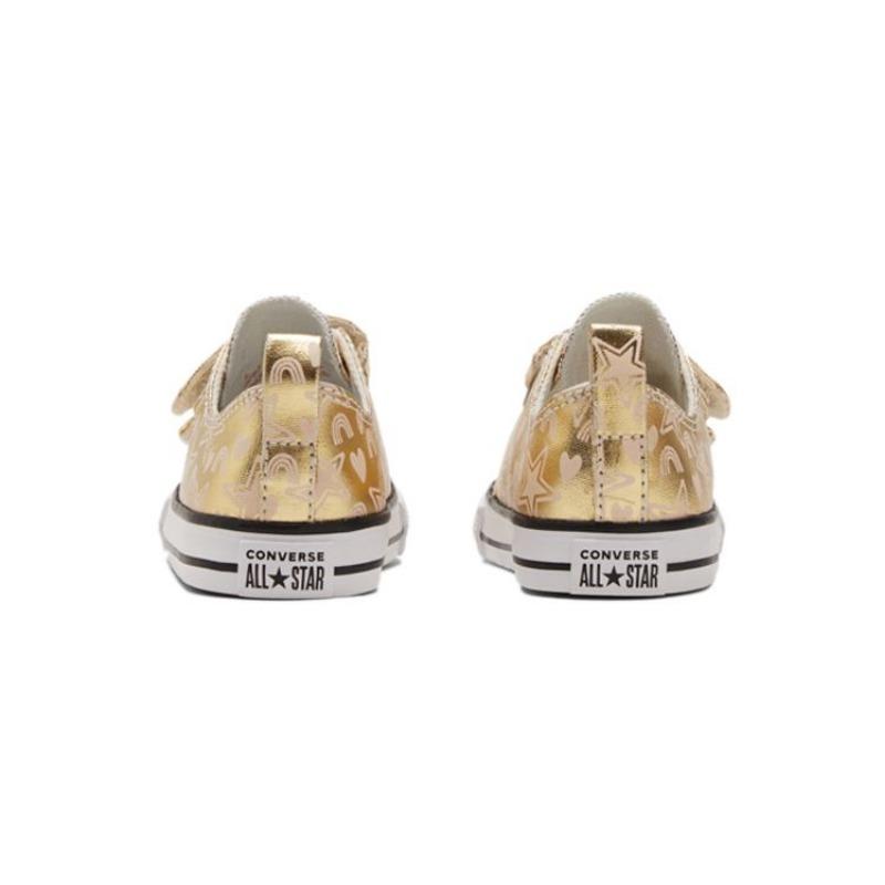 Converse All Star 2V Toddler Low Walking Shoes All-over Star Print Wear-resistant Gold 772477C