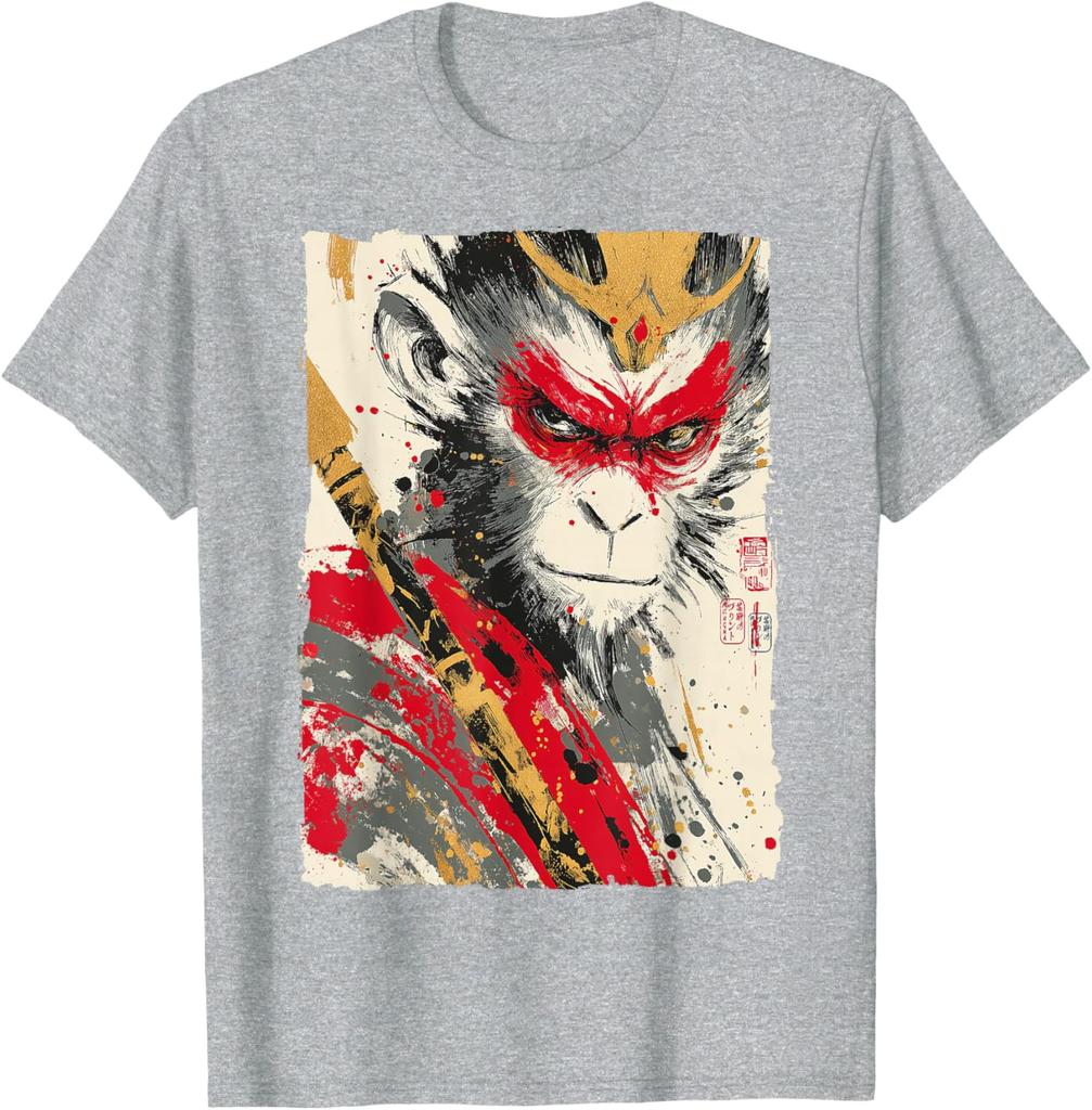 Sun Wukong Monkey King Fierce Japanese Art Graphic Tee Breathable Cotton Casual TShirt For Men