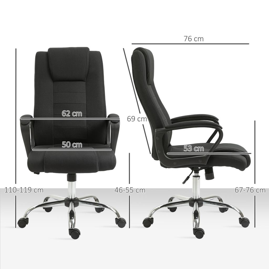Office Chair Ergonomic Desk Chair with Armrest, Height-Adjustable Swivel Chair with Linen Look, Padded Computer Chair, Black