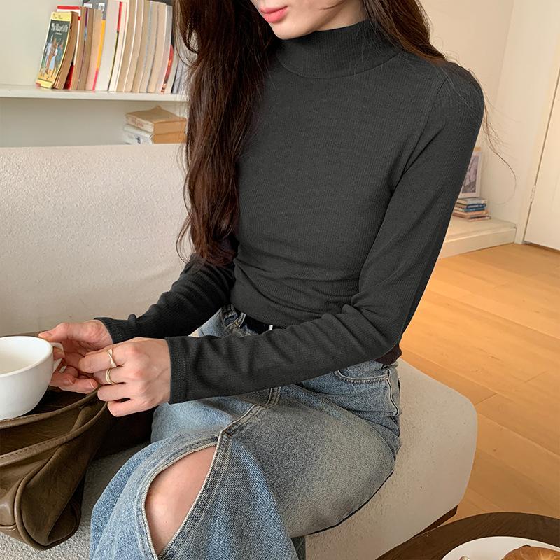 

Полуводолазка с длинным рукавом, тонкая рубашка-бомбер для женщин, осень, новый повседневный темперамент, утягивающий внутренний топ XL