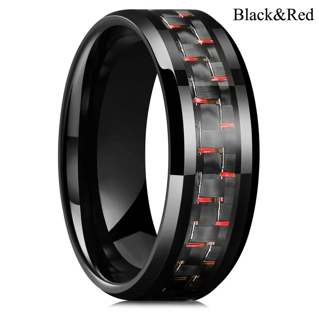 Luxury 8MM Men Gold Color Stainless Steel Rings Black Carbon Fiber Rings For Men Engagement Wedding Band Jewelry Drop Shipping