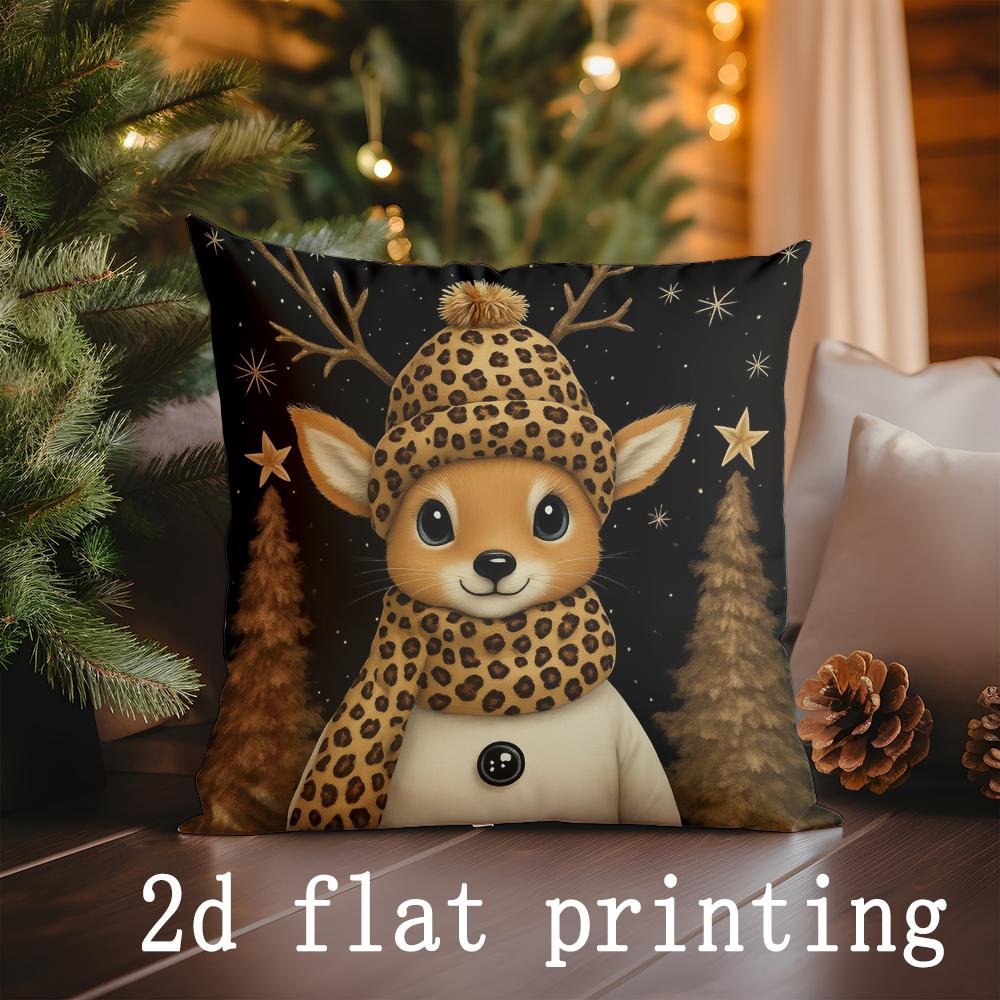 Christmas-themed Cute Animal & Festive Prints Pillow Covers Pattern Cushion Cover Suitable for Sofa Bedroom Car Pillow Cover