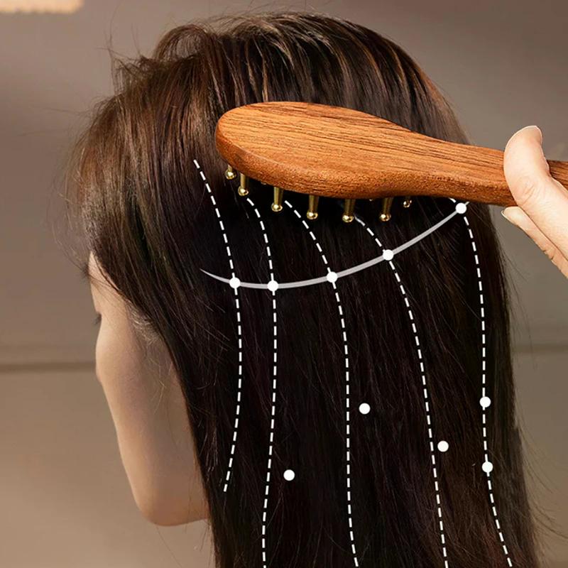 Head Massage And Gua Sha Tool Brass Long Handled Massage Comb Scalp Head Meridian Comb Thickened Wide Gold Wire Sandalwood Comb
