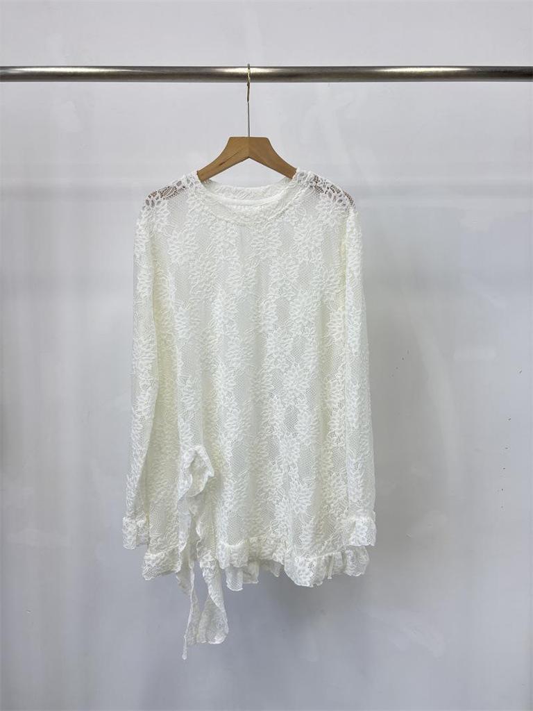 2025 Winter Exquisite Jacquard Lace Long Sleeve Irregular Hem Women's Shirt