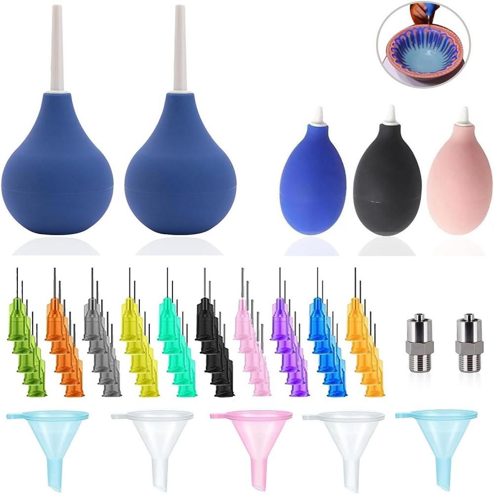 Pottery Precision Applicator Set with Plastic Steel Needle Funnel Ceramic Precision Tip Applicator Glaze Silicone Squeeze Bottle