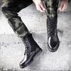 Men's Security Boots Black High-top Leather Boots Outdoor Tactical Combat Boots Anti Slip Hiking Boot Hunting Safety Shoes Botas