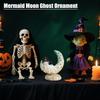 Creative Mermaid Moon Little Ghost Figurines  with Witch Hat Halloween Resin Craft Home Decor Living Room Decoration for Holiday