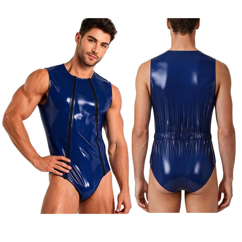 Front Double Zipper Sleeveless Sauna Bodysuit Waterproof One Piece Swimsuit for Men Gym Beach Workout Training