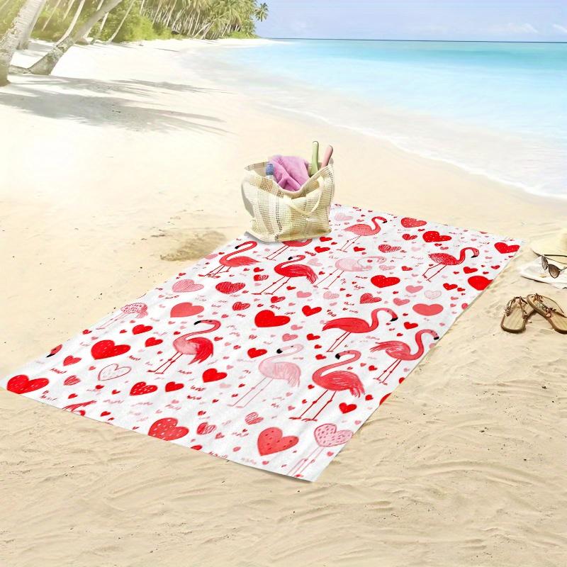 1pc Pink flamingo pattern beach towel, made of polyester, machine washable, suitable for swimming, travel and camping.