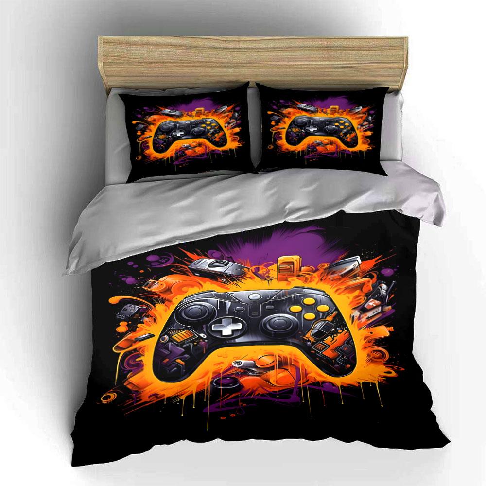 Game Controller with Vibrant Splash Art Bedding Set for Kids Luxury Gift 3pcs Digital Print Comforter Set Soft Comfortable
