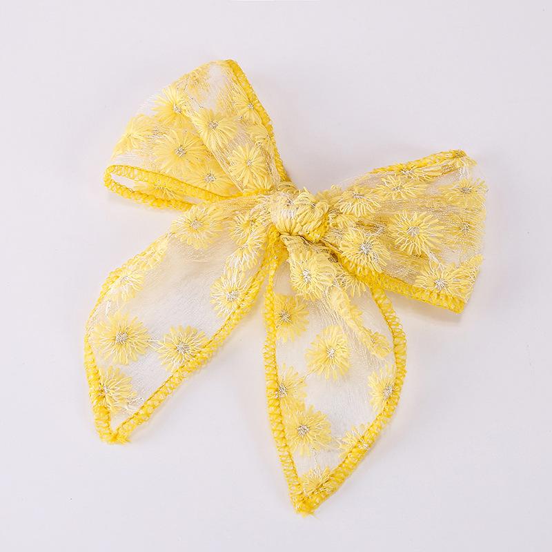 1 Piece Solid Color Elegant Ponytail Decoration Kids Flower Embroidery Lace Bow Hair Clips Hair Accessoreis For Girls