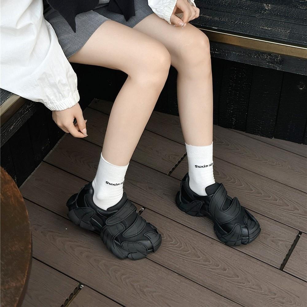 Leather casual sports big head mountaineering height increase small ins tide shoes mesh Velcro platform dad shoes women