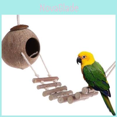 Parrot Coconut Shell Bird House With Cloud Ladder Wooden Bird Toy For Cage Decor