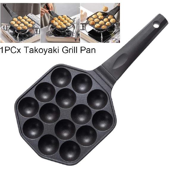 Takoyaki Pan, 14 Holes Aluminum Alloy Aebleskiver Maker NonStick Cooking Baking Cake Mold Tool for Japanese Taiyaki StuffedPancake Appam Paniyaram