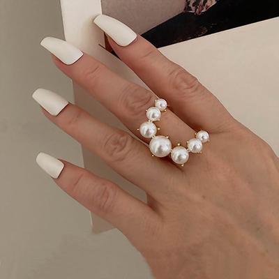 Mode Große Geometrische Perle Gepflasterte Ringe Für Frauen 2021 Neue Schmuck Persönlichkeit Aussage Offenen Ring Einstellbare Bijoux