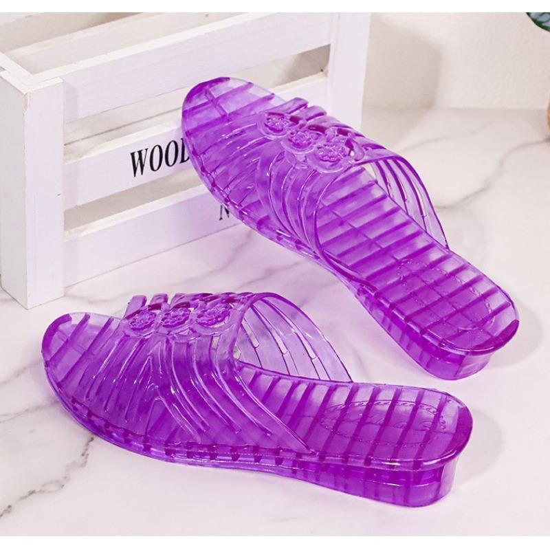 Women's Summer Hotel Bathroom Slippers Plastic Flat Sandals Indoor Bathing Room Slippers Crystal for Women