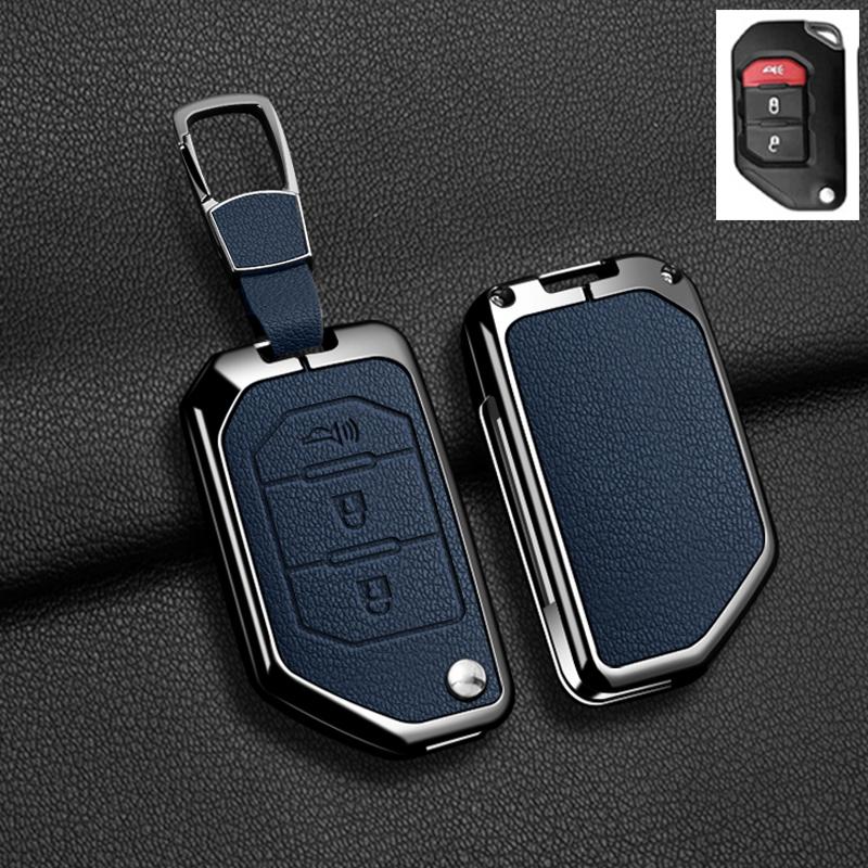 Convient Pour Jeep Gladiator Jt Sahara Jlu Wrangler Jl Rubicon Alliage de Zinc Cuir Véritable 2 3 4 Boutons Housse Étui Porte-clés pour Clé de Voiture Accessoires Auto
