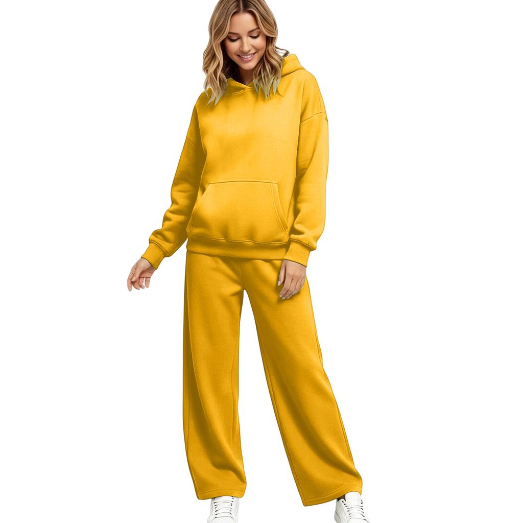 Women's Lined Drop Shoulder Top and Wide Leg Pants 2 Piece Set Color Loose Fit Casual Fall Winter Outfit