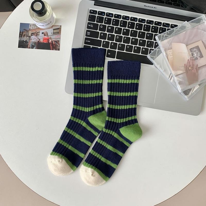 Socks Thick Needle Thick Thread Contrasting Striped Socks Retro Medium Tube Socks Shark Pants Socks