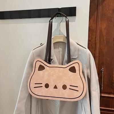 Fashion Women's Cute Cat Shaped Crossbody Bag Embroidered Pink Plaid Students Tote Shoulder Bags for Gifts
