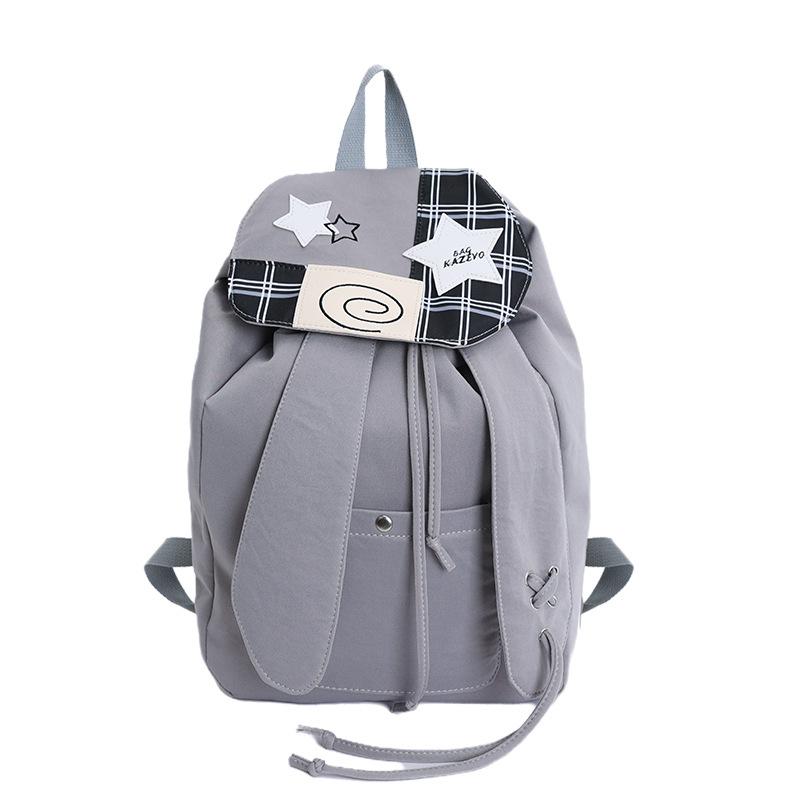 Schoolbag Korean version ins versatile plaid backpack female niche design cartoon cute rabbit ears casual student schoolbag