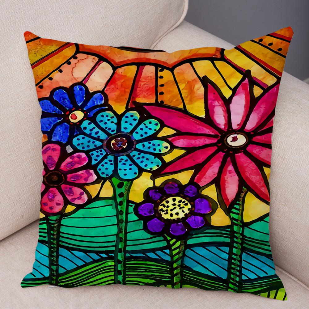 Children Oil Painting Art Cushion Cover Both Sides Plush Pillow Case Decor Cartoon Plant Throw Pillowcase for Sofa Home Car