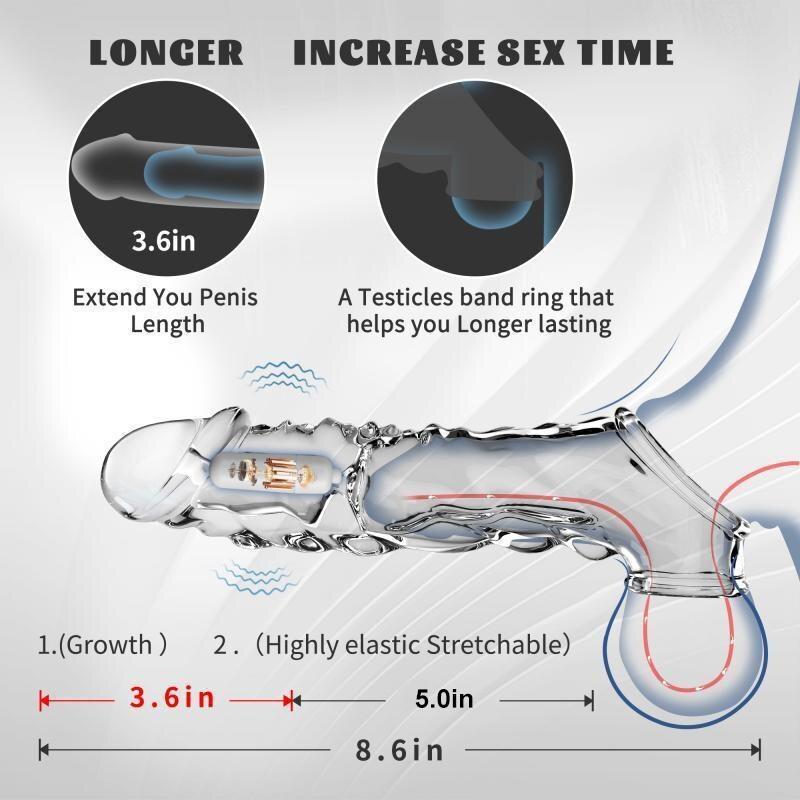 1ks silikonový návlek na penis s kroužkem pro zvětšení penisu, dobíjecí opakovaně použitelný zvětšovač penisu s realistickou texturou, doplňky pro dospělé se zpožděnou ejakulací