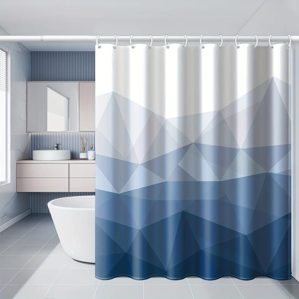 Elegant Blue and White Geometric Waterproof Shower Curtain – Perfect for Adding a Modern and Stylish Touch to Your BathroomDecor