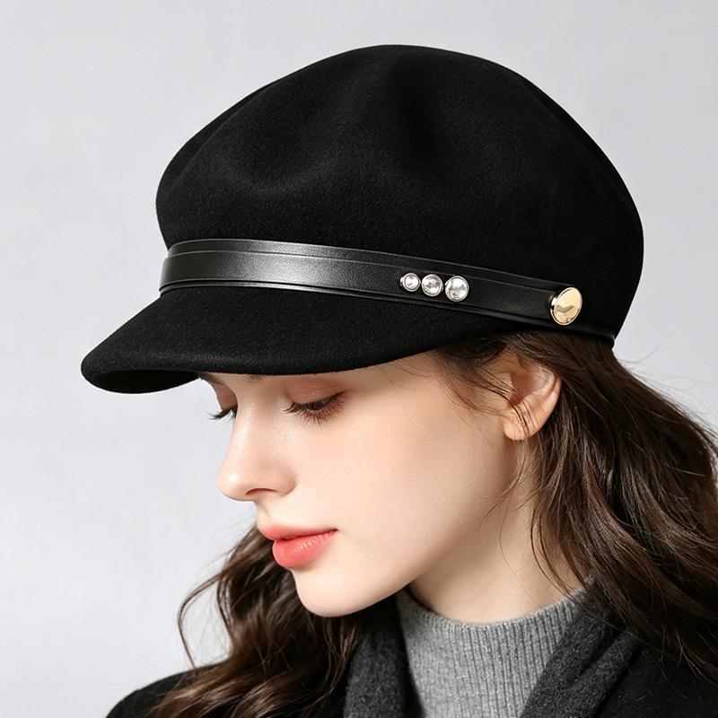 Autumn and Winter New Retro British Style Autumn and Winter Wool Felt Octagonal Hat Women's Casual Fashion Equestrian Hat