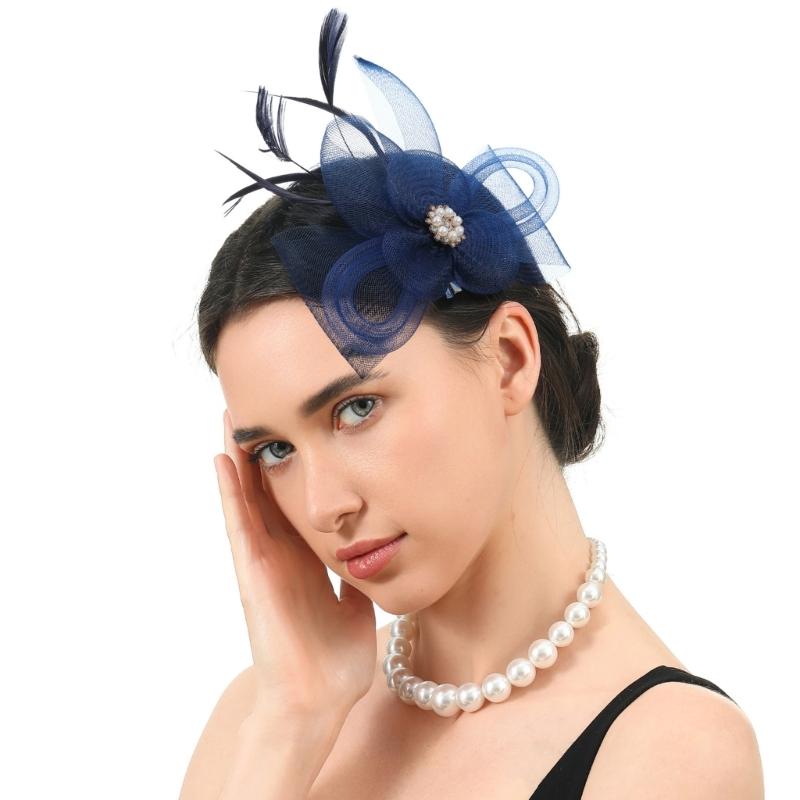 French Feathered Flower Fascinator Hair Clip For Women Elegant TeaParty Wedding Derby Cocktails Event Photography Props