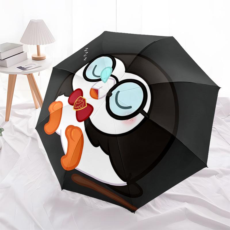 1pc Penguin Sleep Automatic Open/close, Heavy-Duty Iron Frame & 8-Rib structure, Compact Folding Umbrella for Women/Men, All-Season Travel, Halloween