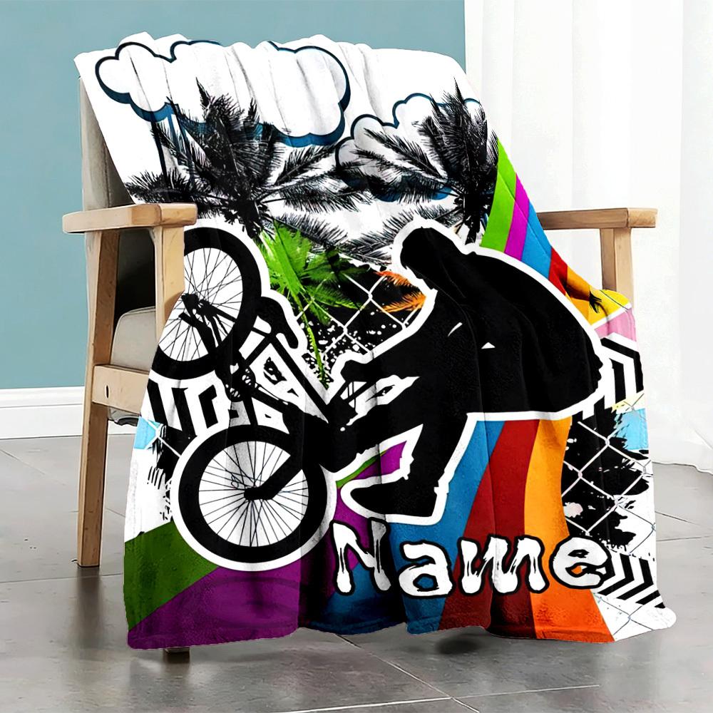 Customize Your Name Home Blankets Bmx Bike Adventure Comfortable Soft Lightweight Allseason Multipurpose Blanket For Picnics Sofas Offices Beds Living
