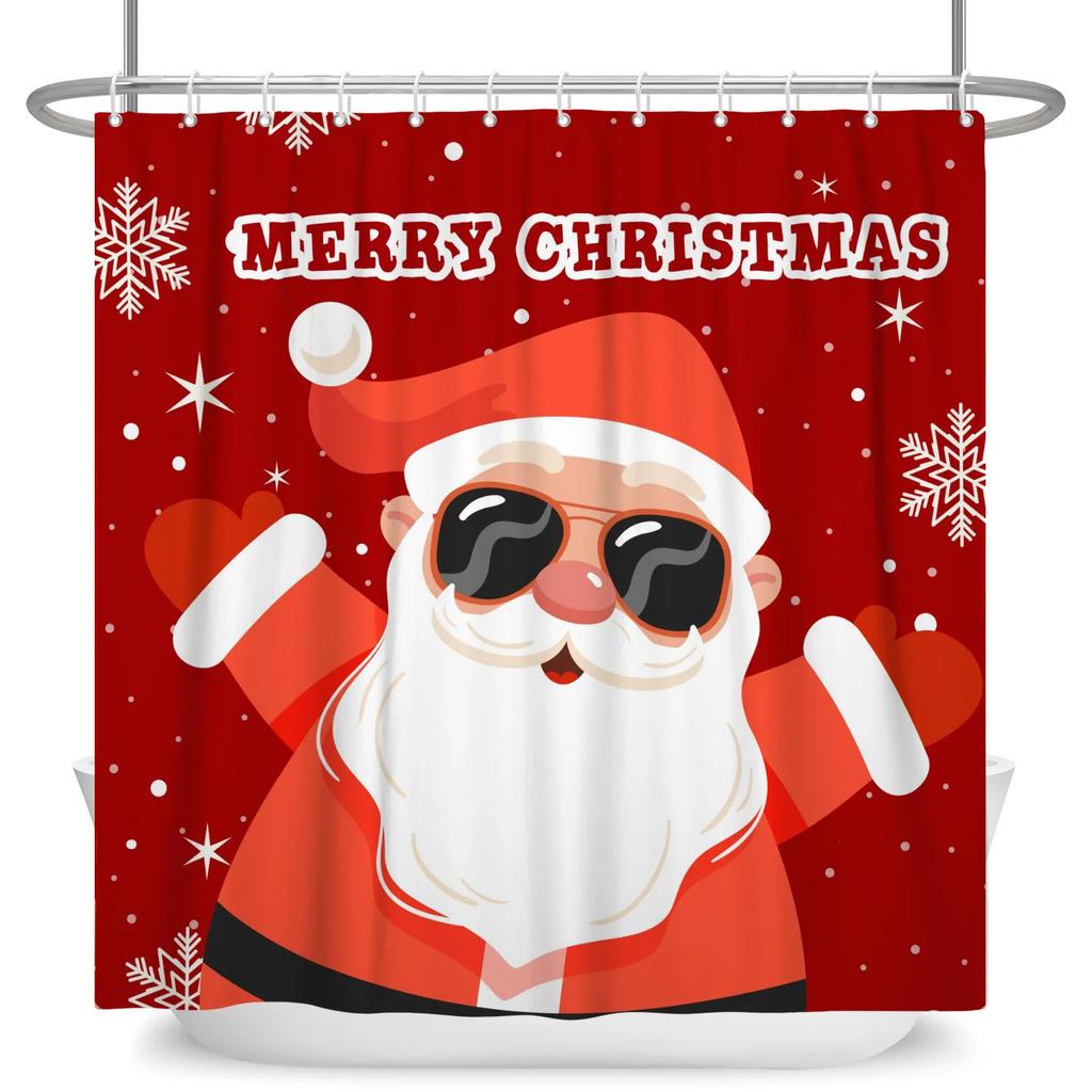 Merry Christmas Shower Curtain Winter Snow Santa Claus Christmas Trees Decor Bath Curtains Waterproof Bathtub Screen