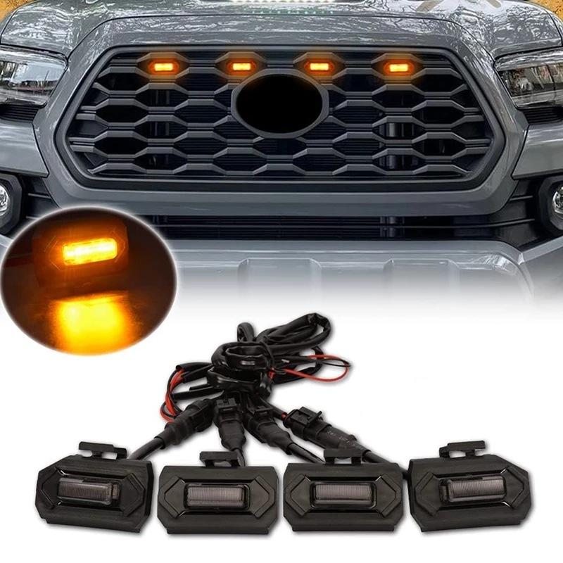 4 in1 Grille Lights For Toyota Tacoma 2020 2021 Car LED Strobe Light Warning Daytime Running Lamp For Tacoma DRL Amber Lights