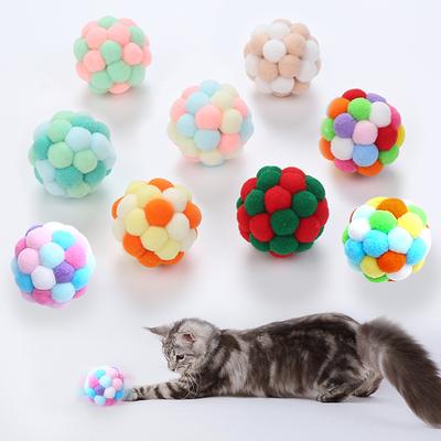 Brinquedos para gatos Bola de sino colorida feita à mão Bola elástica interativa perseguição suprimentos para animais de estimação
