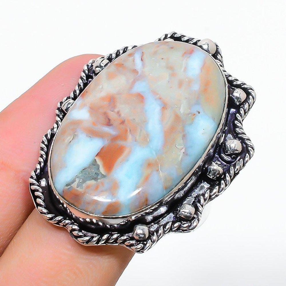 Natural Caribbean Larimar Gemstone 925 Sterling Silver Gift Ring Size 10 Z2T52