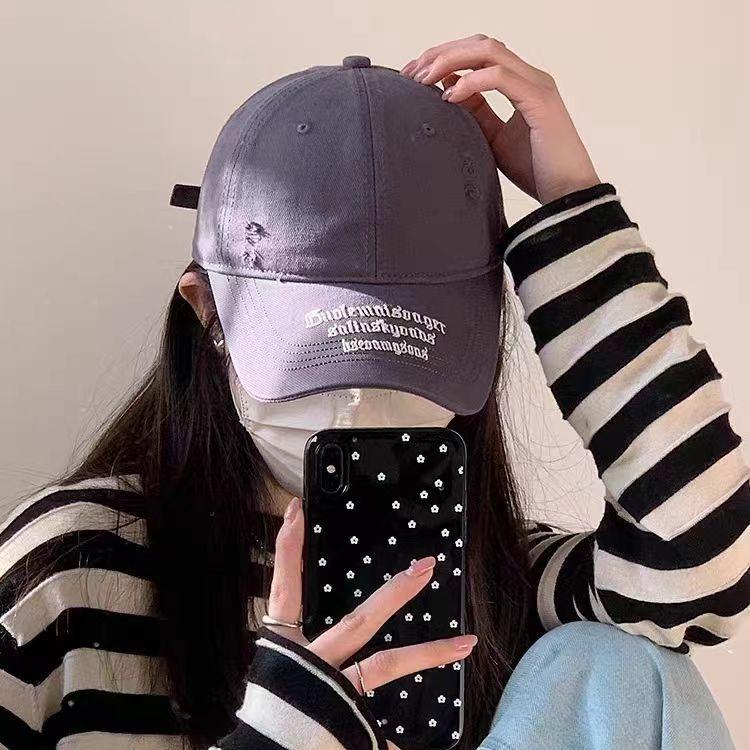 Retro Letter Embroidery Ripped Student Baseball Cap Men's Soft Top Baseball Cap Women's New Big Head Circumference Color