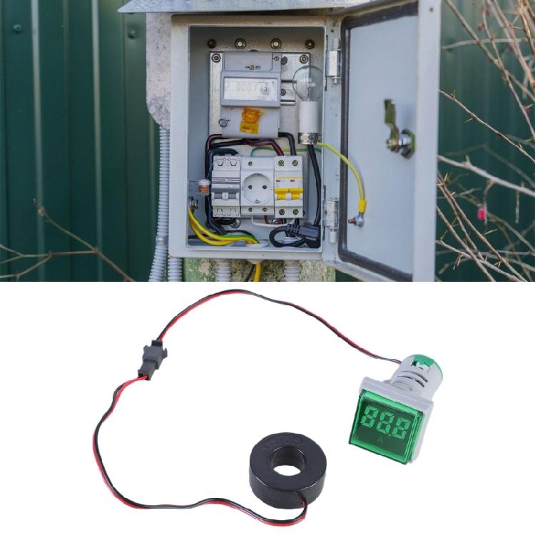 22mm Square Head Current Tester Gauge Digital Ammeter AC100A Current Meter LED Backlit Screen 0-100A Current Detector