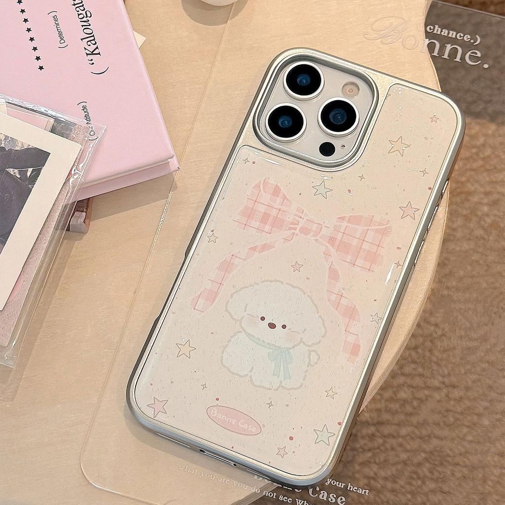 Etui w stylu Instagram z kokardką dla szczeniaka na IPhone 17, 16 Pro Max, IPhone 15, brokat z żywicy epoksydowej, 17mm Twardy Huawei