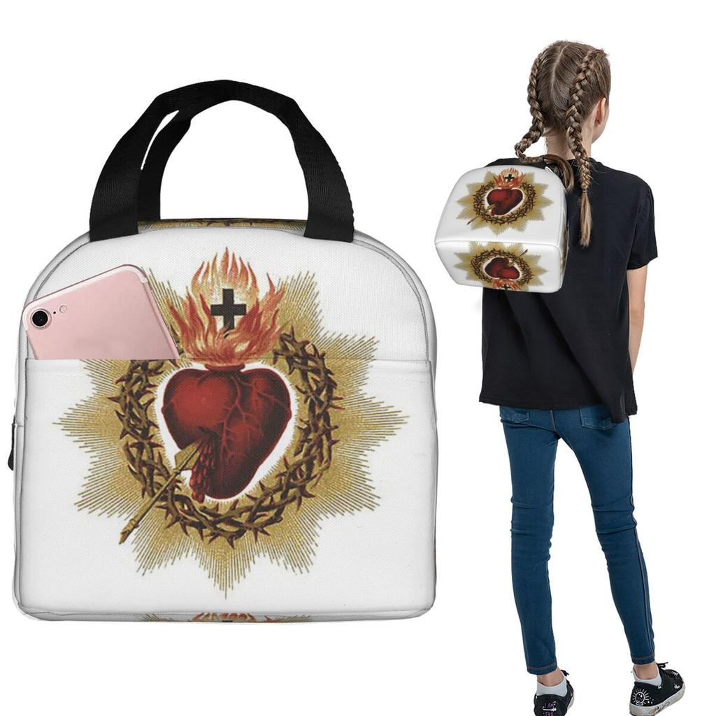 Sacred Heart Of Jesus Catholic Insulated Lunch Bag for Women Kids Leakproof Food Boxes Thermal Lunch Box Tote