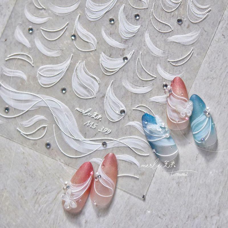 

White Ballet Shoes Silk Ribbon Nail Sticker Dream Fairy Pearl Bright Crystal Three-Dimensional Pure Desire Wind Adhesive Sticker MS-399